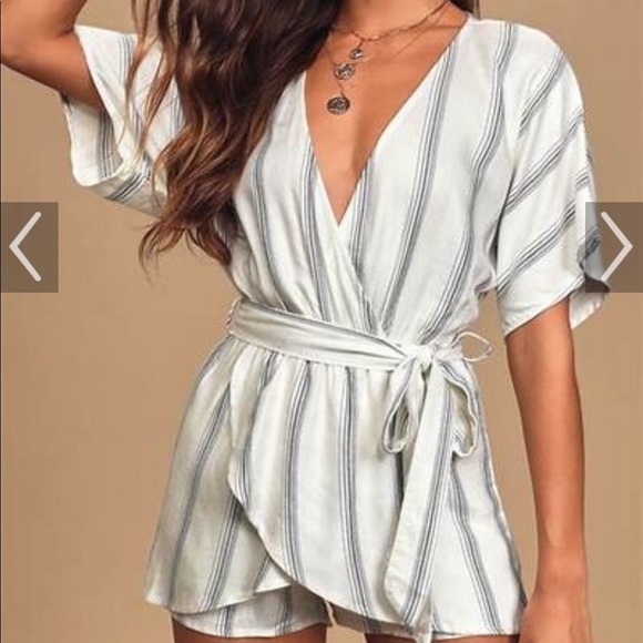 Lulus Pants - Blue and white stripped romper